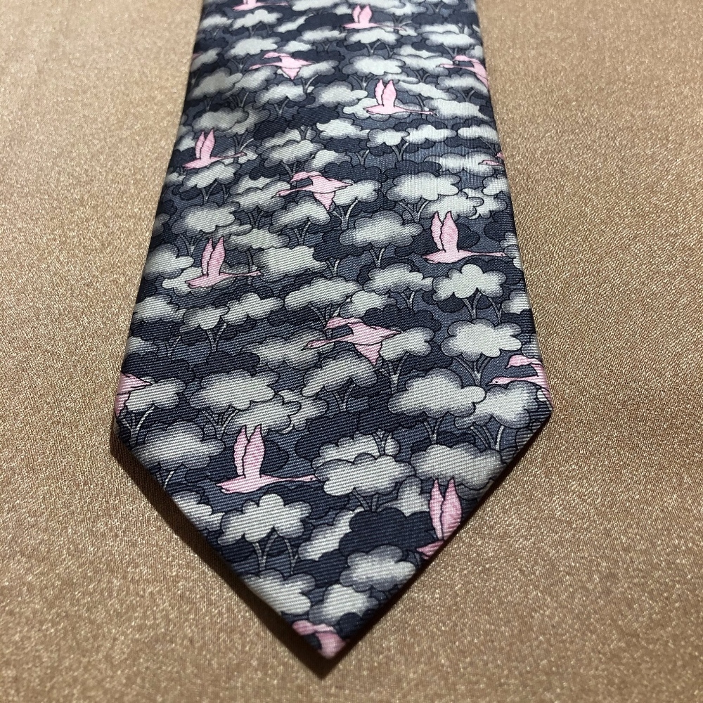 Japan theme BEAUFORT handmade neck tie grey pink
